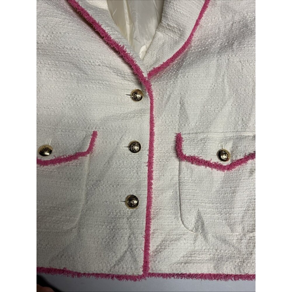 Talbots Ivory Tweed Blazer with Pink Trim - Picture 4 of 8